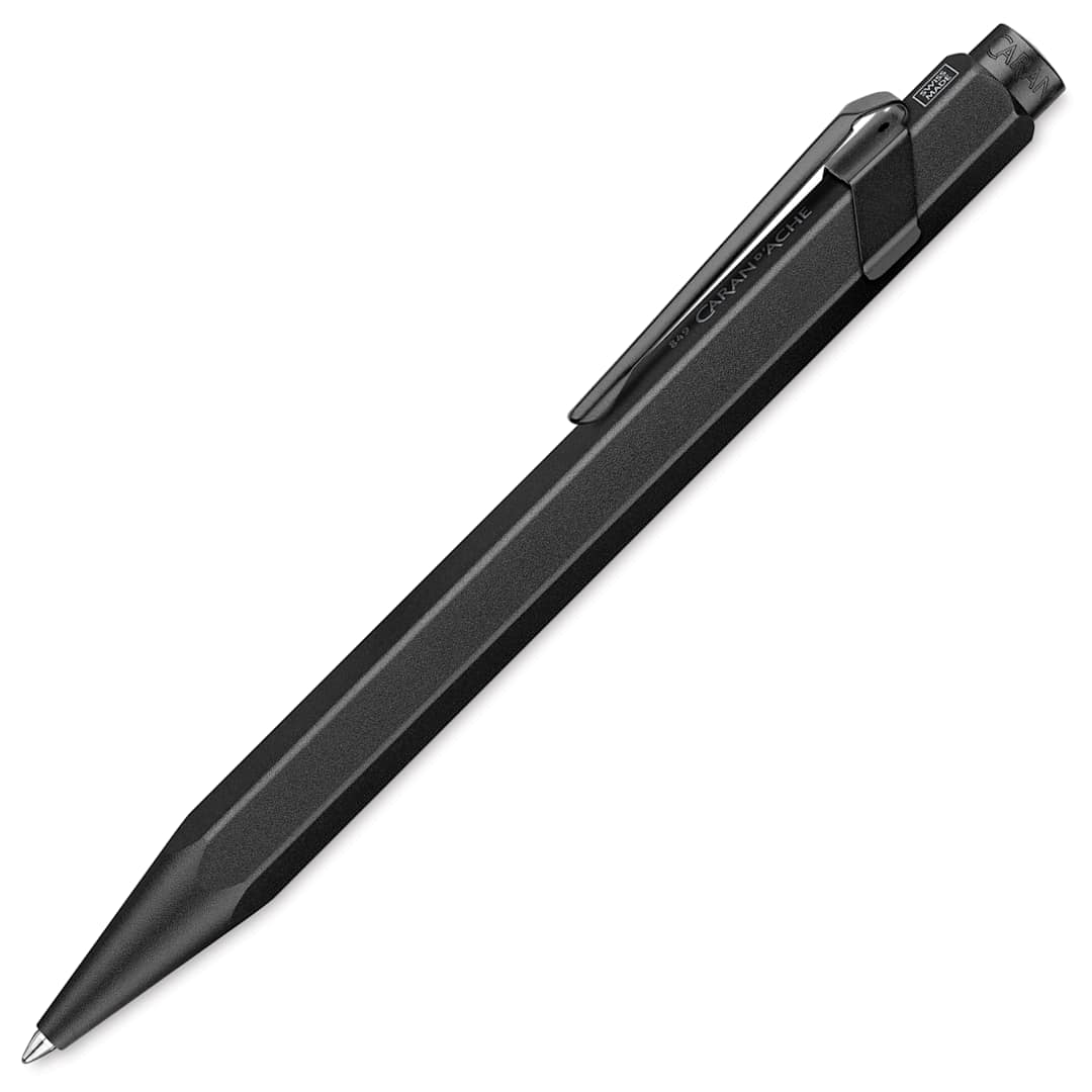 Open in modal - Caran d'Ache 849 Black Code XL Ballpoint Pen - Black, pen clip shown