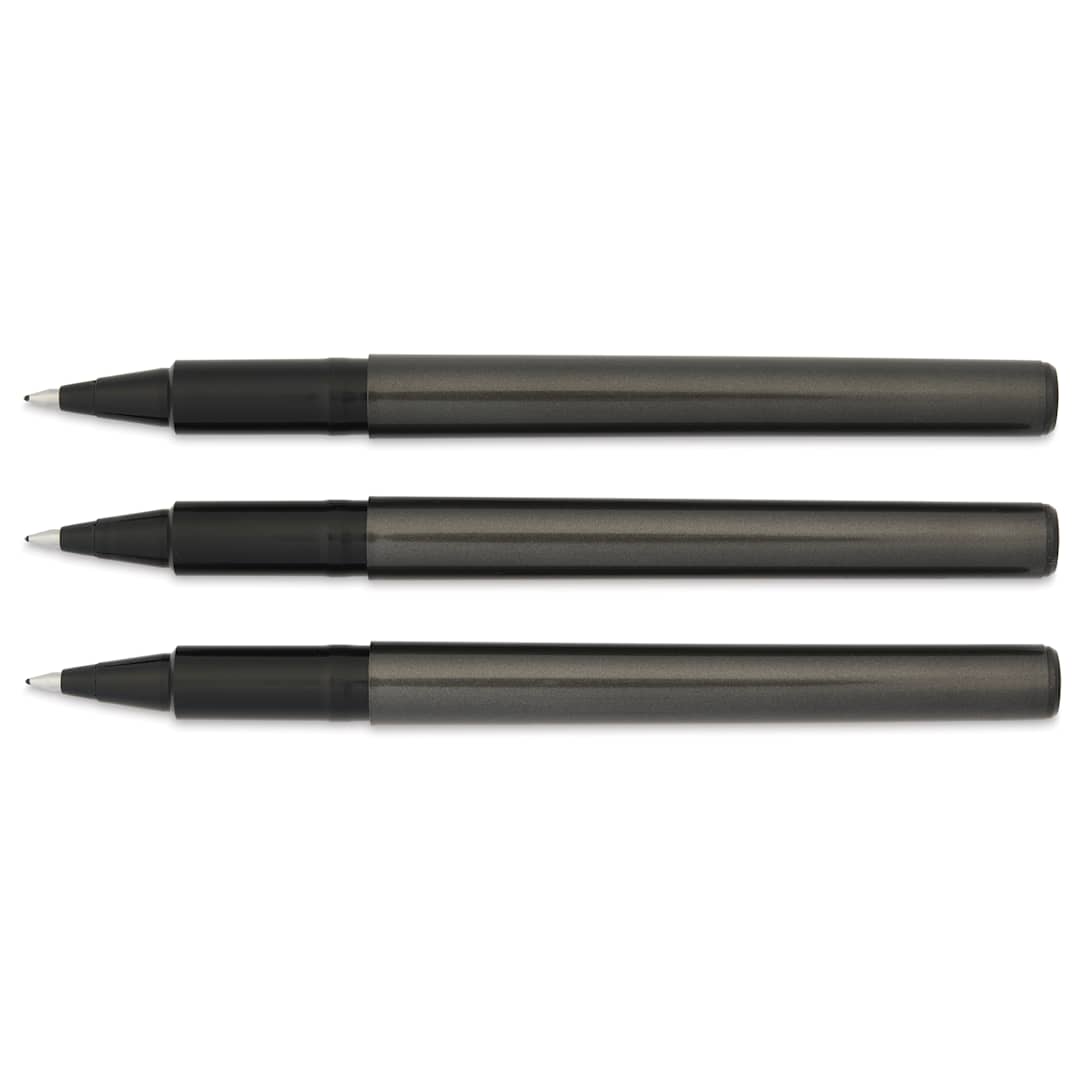 Open in modal - Uni-Ball Deluxe Rollerball Pens - Gunmetal, Micro Tip, 0.5 mm, Set of 3, cap off