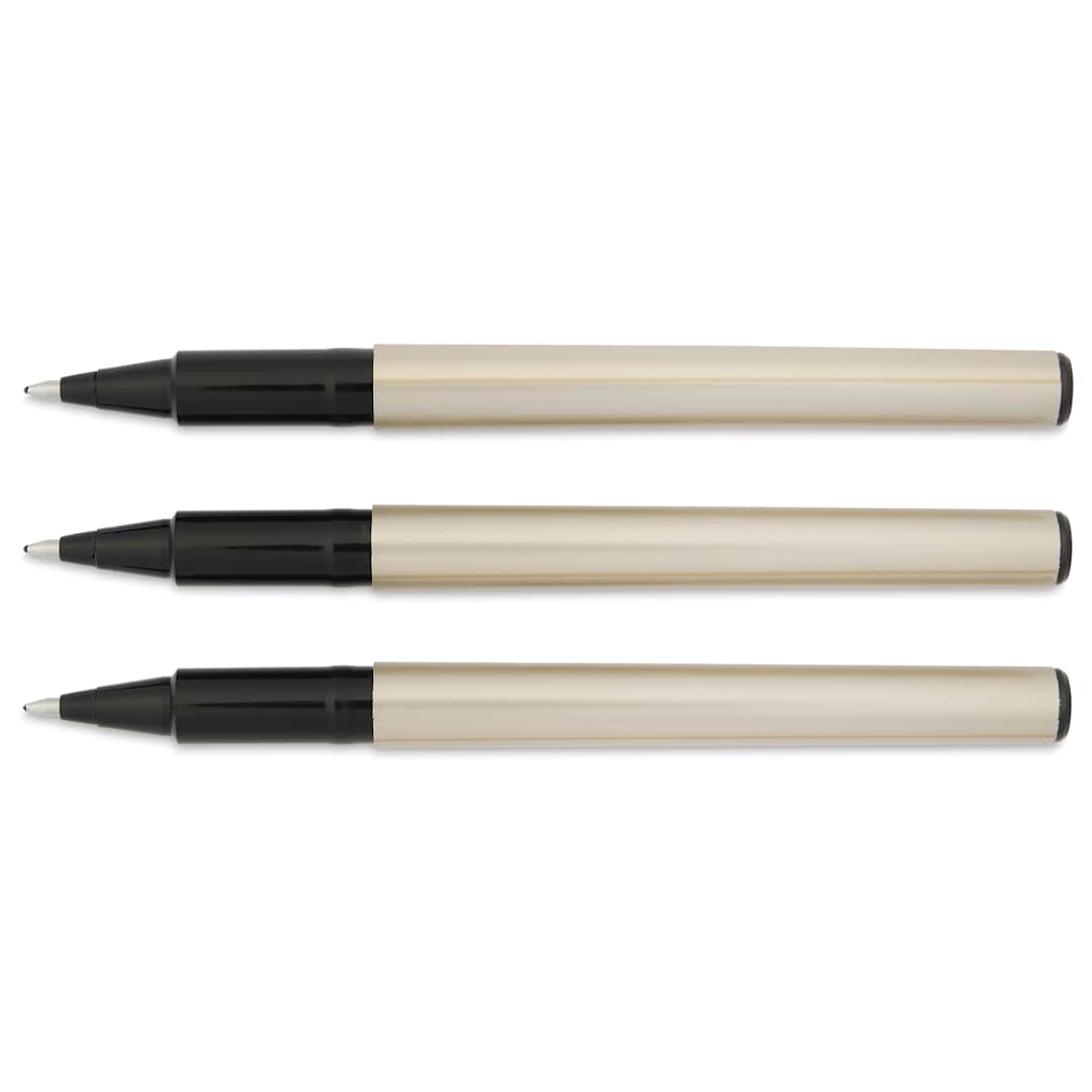 Open in modal - Uni-Ball Deluxe Rollerball Pens - Champagne, Fine Tip, 0.7 mm, Set of 3, cap off