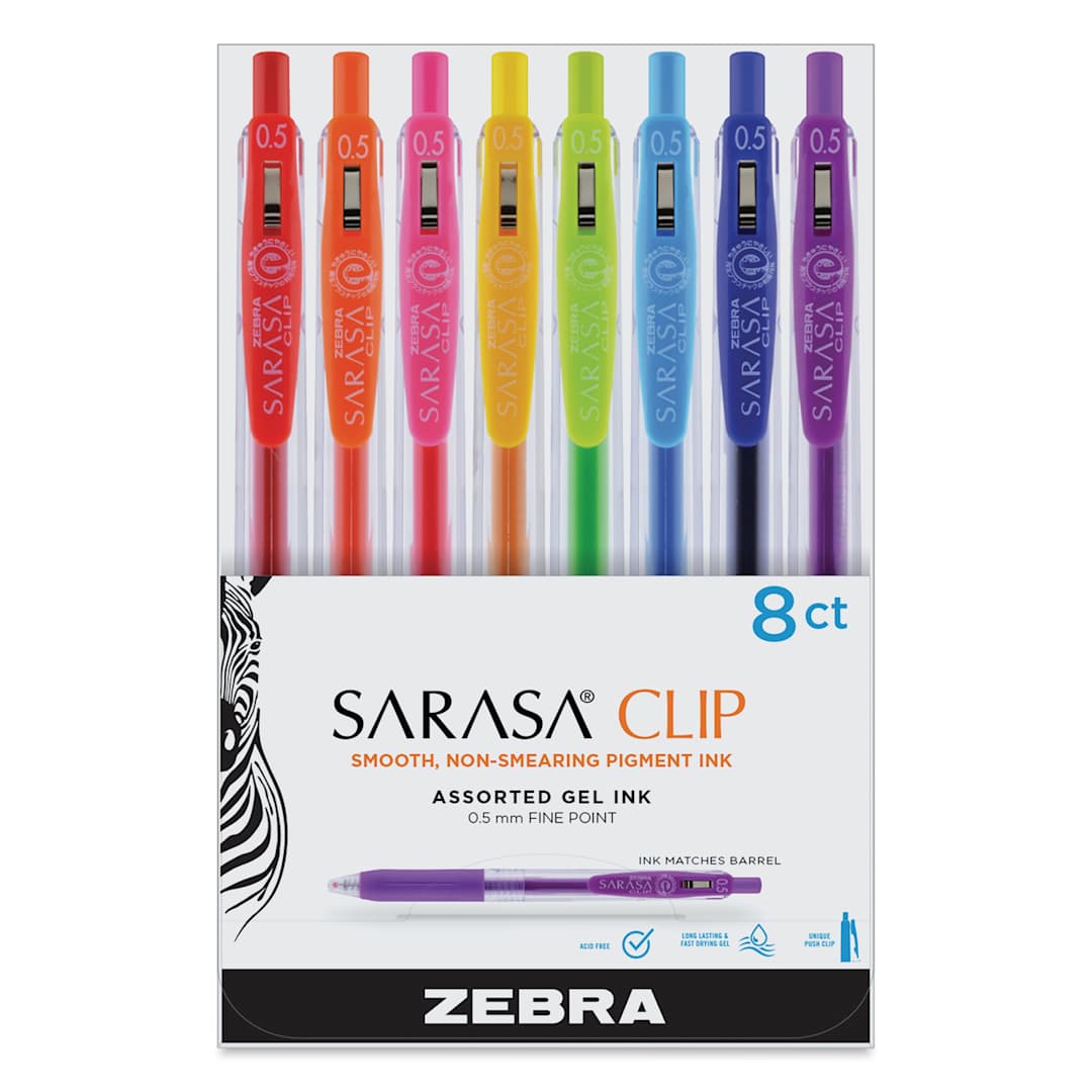 Open in modal - Zebra Sarasa Clip Gel Retractable Pens - Front of package of Set of 8