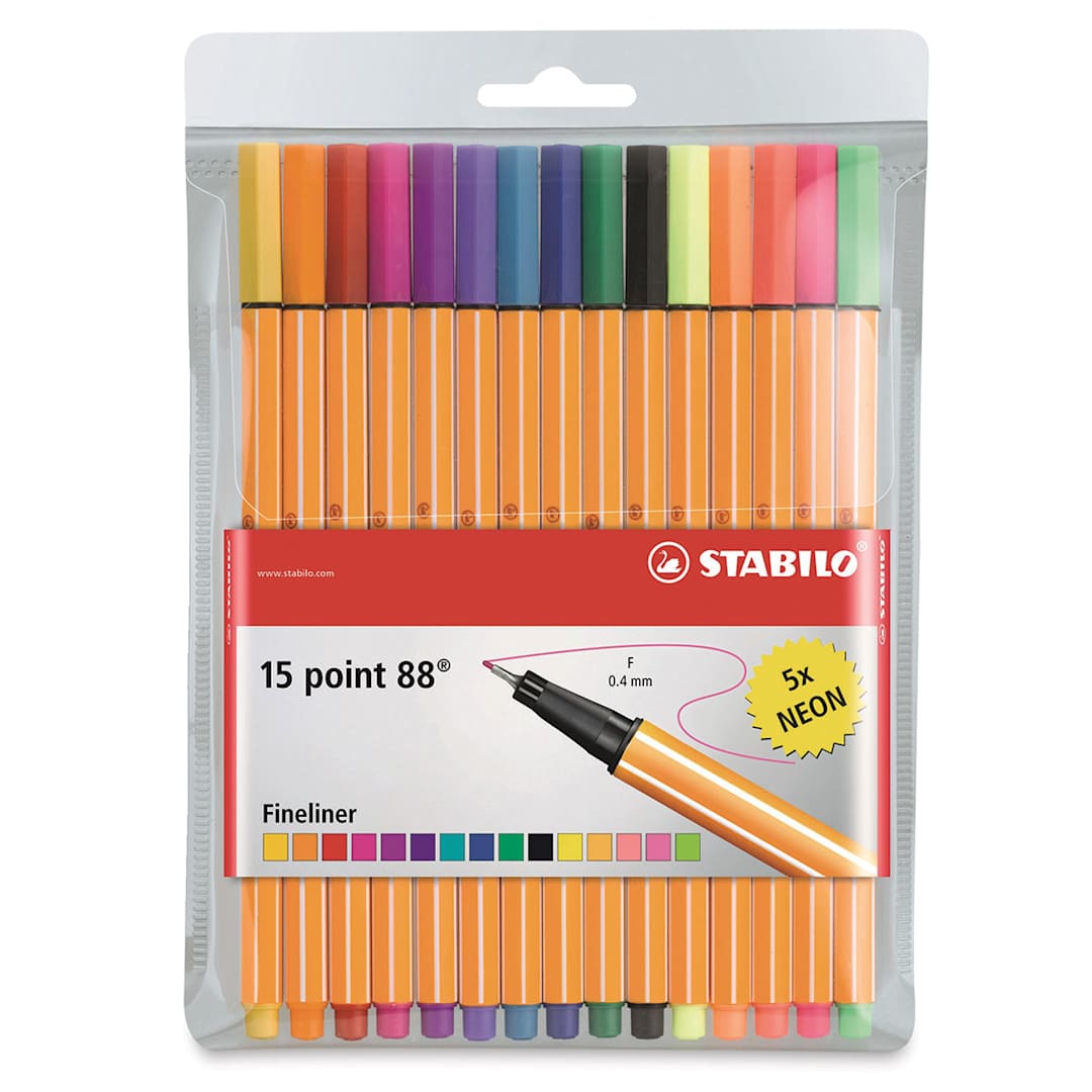 Open in modal - Stabilo Point 88 Fineliner Pen Set - Assorted Colors, Wallet, Set of 15