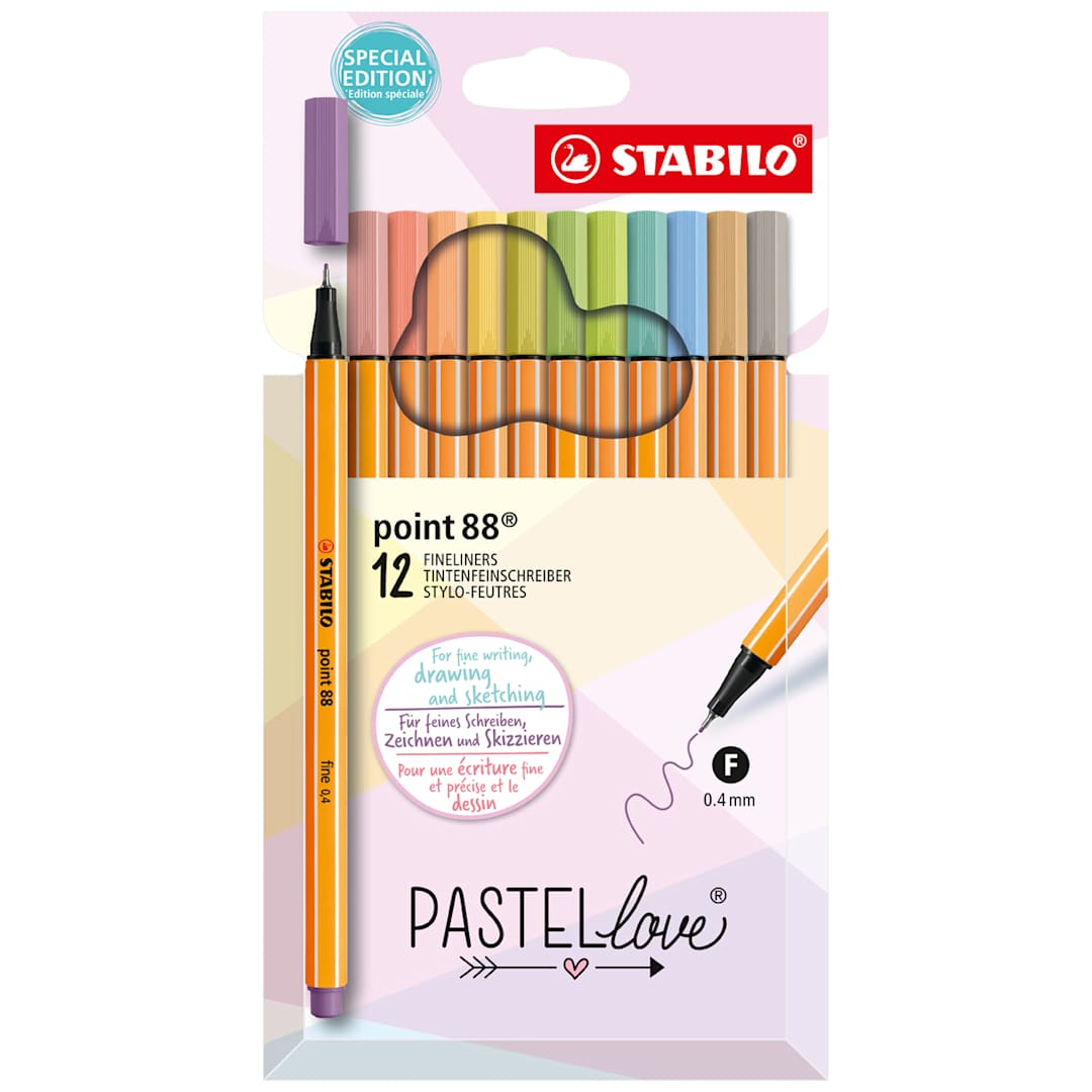 Open in modal - Stabilo Point 88 Fineliner Pens - Set of 12, Wallet, Pastel Colors
