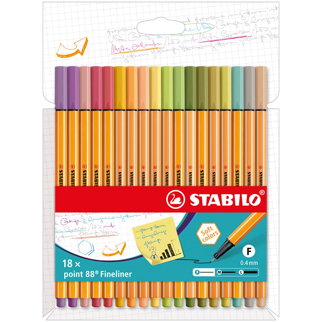 Open in modal - Stabilo Point 88 Fineliner Pens - Set of 18, Wallet, Pastel Colors
