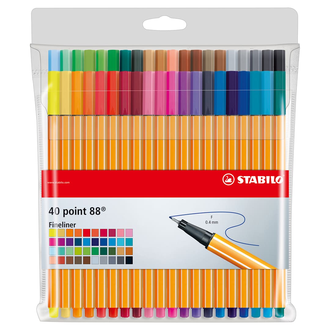 Open in modal - Stabilo Point 88 Fineliner Pens - Set of 40, Wallet, Assorted Colors
