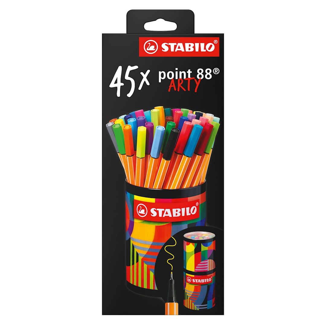 Open in modal - Stabilo Point 88 Fineliner Pens - Set of 45, Round Metal Case, Assorted