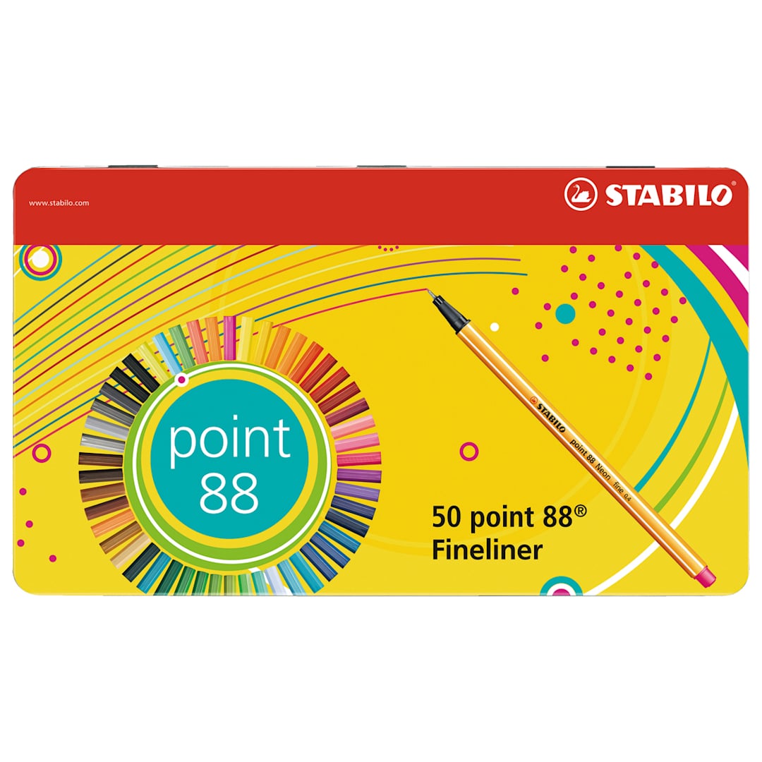 Open in modal - Stabilo Point 88 Fineliner Pens - Set of 50, Metal Case, Assorted Colors