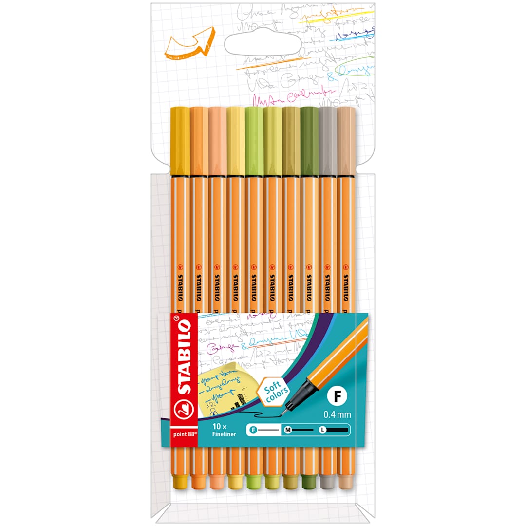 Open in modal - Stabilo Point 88 Fineliner Pens - Set of 10, Wallet, Pastel Colors