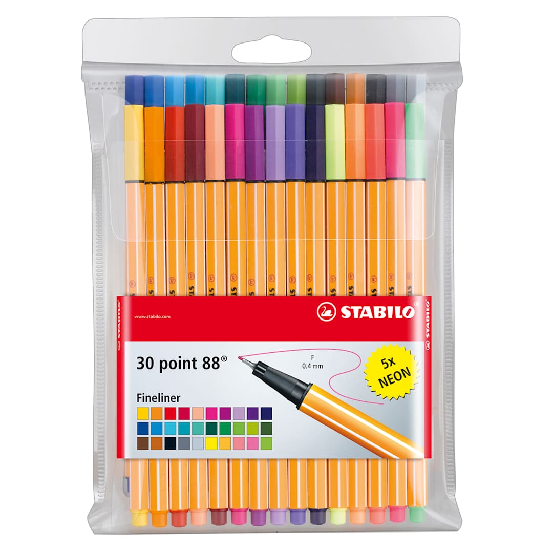 Open in modal - Stabilo Point 88 Fineliner Pens - Set of 30, Wallet, Assorted Colors