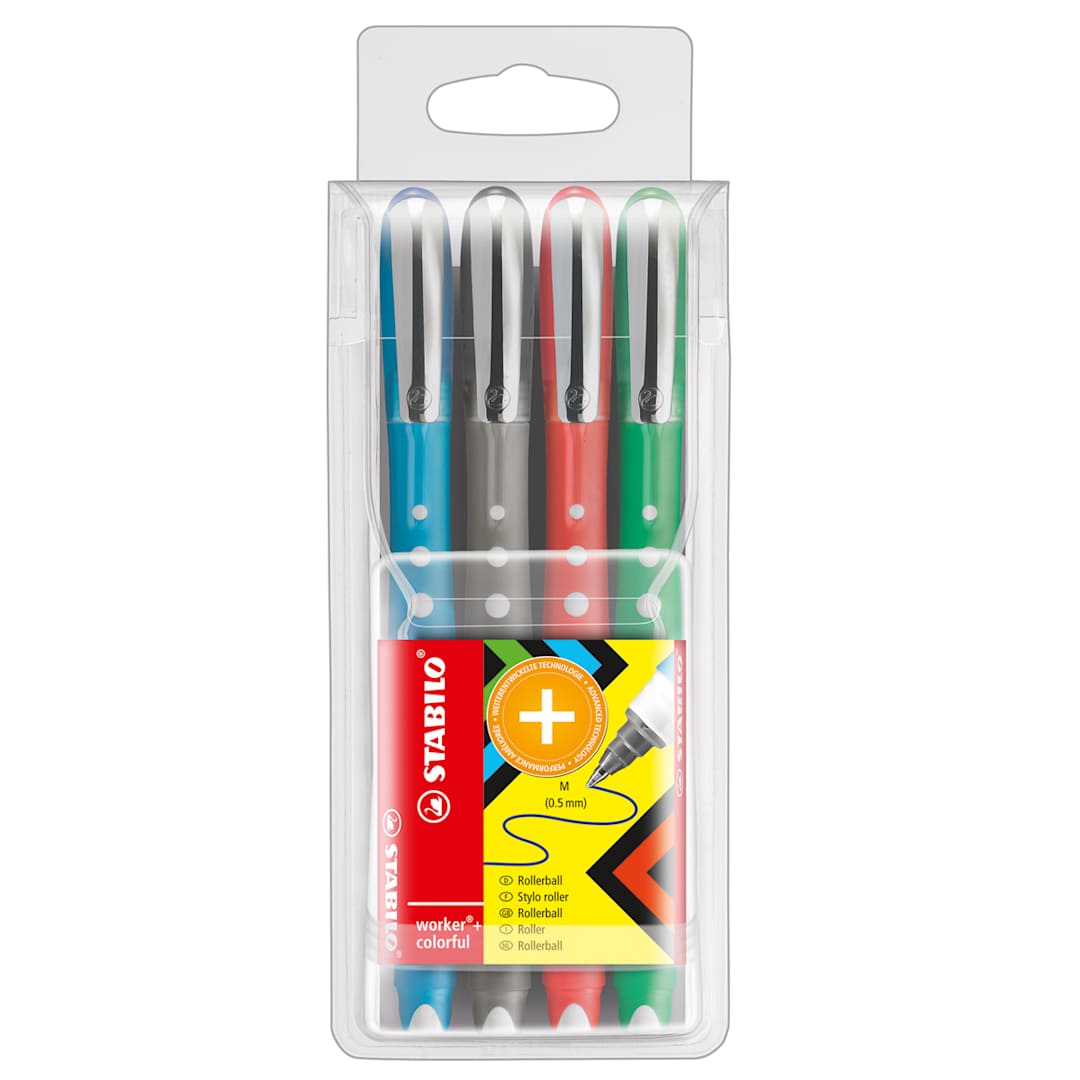 Open in modal - worker colorful Rollerball 4-Pen Wallet Set 5mm Nickel Rollerball Tips - Peggable