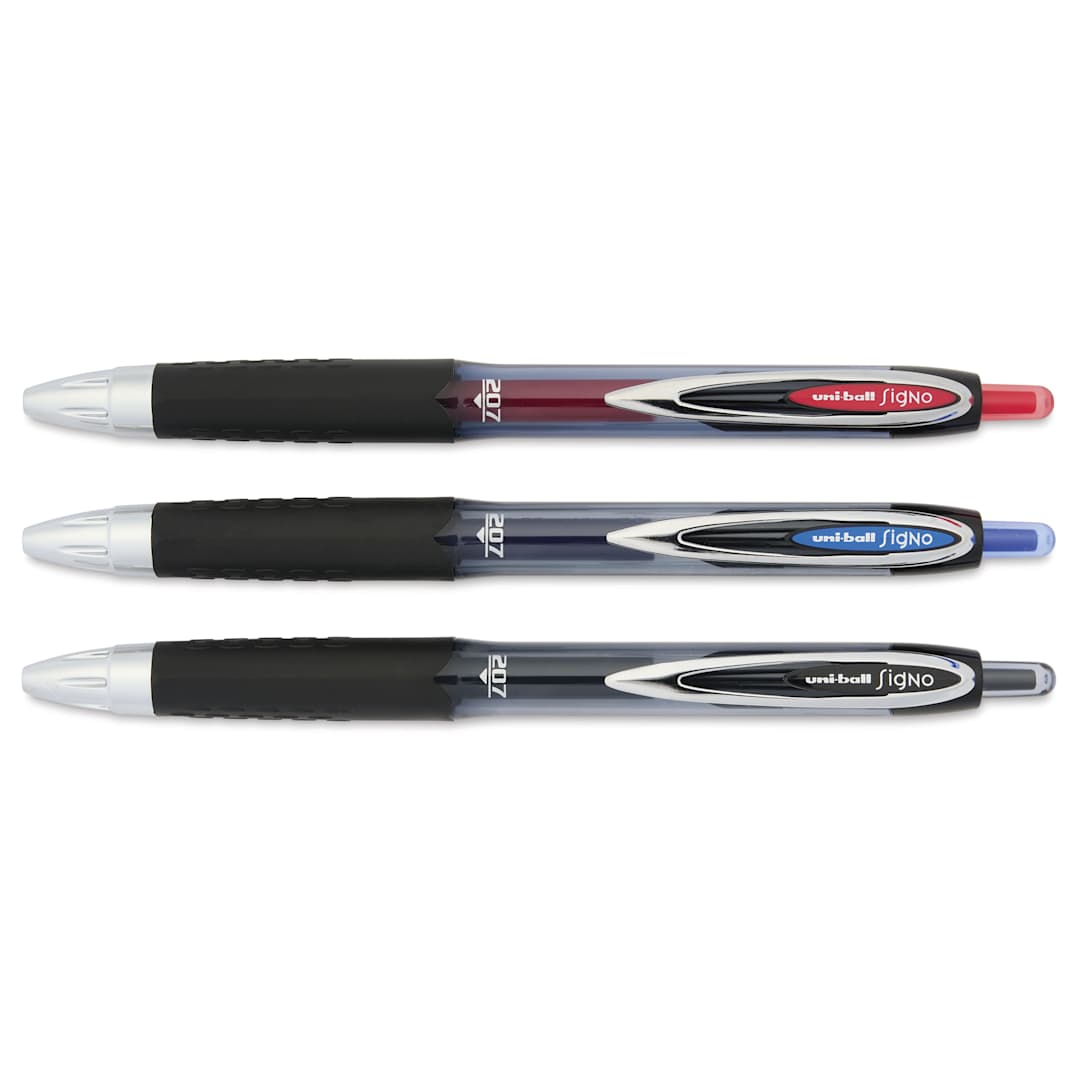 Open in modal - Uni-Ball Signo 207 Rollerball Gel Pens - Assorted Colors, 0.7 mm, Set of 3