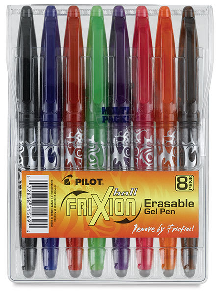 Open in modal - Pilot Frixion Erasable Gel Pens - Assorted Colors, Set of 8, Fine, front of pack