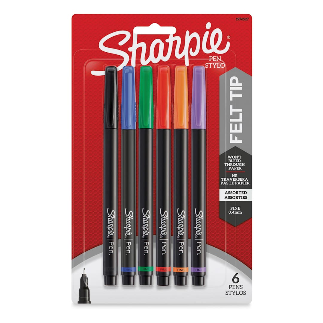 Open in modal - Sharpie Felt Tip Pens - Assorted Colors, Set of 6, front of the packaging