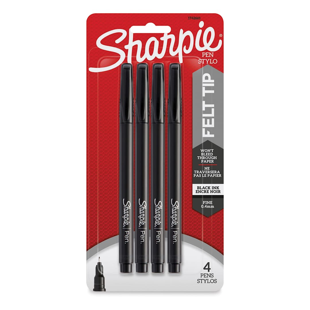 Open in modal - Sharpie Felt Tip Pens - Black, Pkg of 4, front of the packaging
