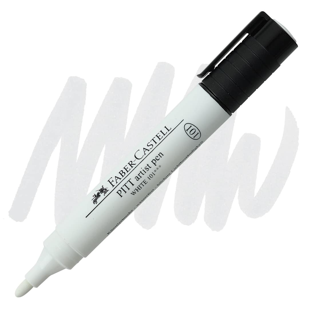 Open in modal - Faber-Castell Pitt Big Artist Pen - White, Large Bullet Nib marker and swatch