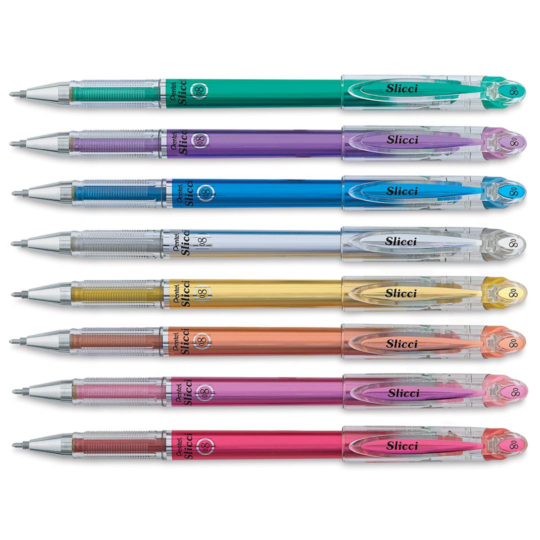 Open in modal - Pentel Slicci Pens - Set of 8 Metallic pens shown horizontally