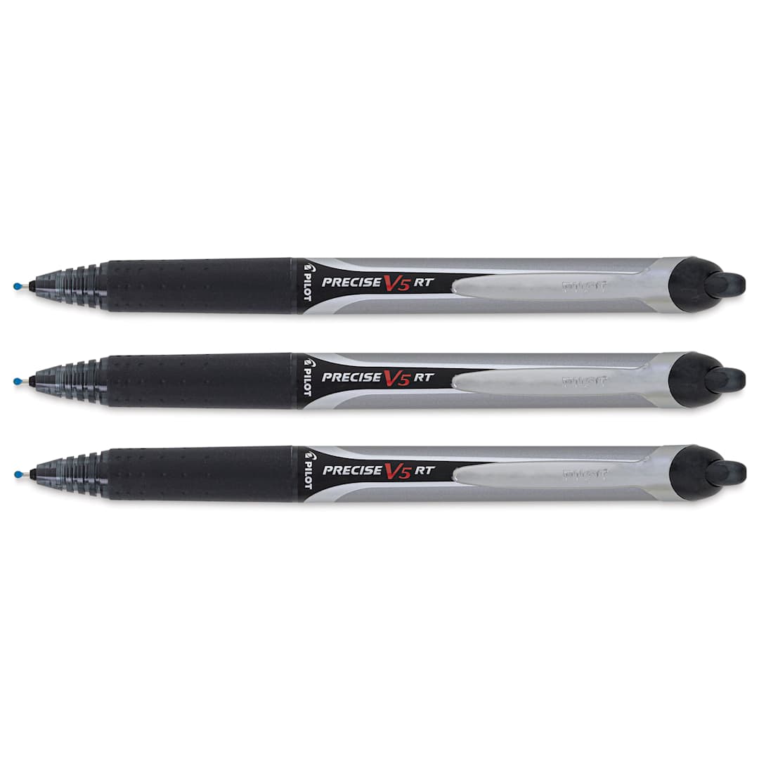 Open in modal - Pilot Precise V5 Retractable Pens - Black, Extra Fine, three pens showing tips