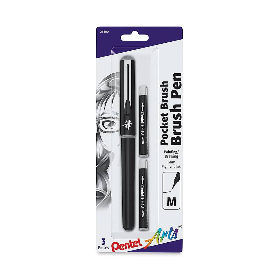 Open in modal - Pocket Brush Pen with 2 Refills - Gray