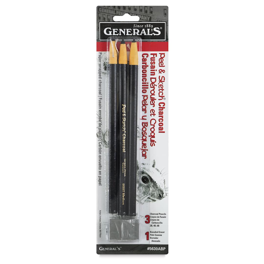 Open in modal - General's Peel and Sketch Charcoal Sets - Front of package of 3 assorted Charcoal pencils