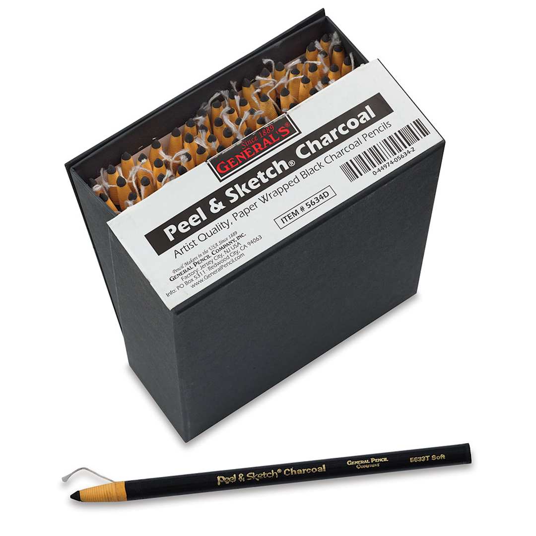 Open in modal - General's Charcoal Pencils - Top view of 72 pc Assorted Hardness Classpack with one pencil removed