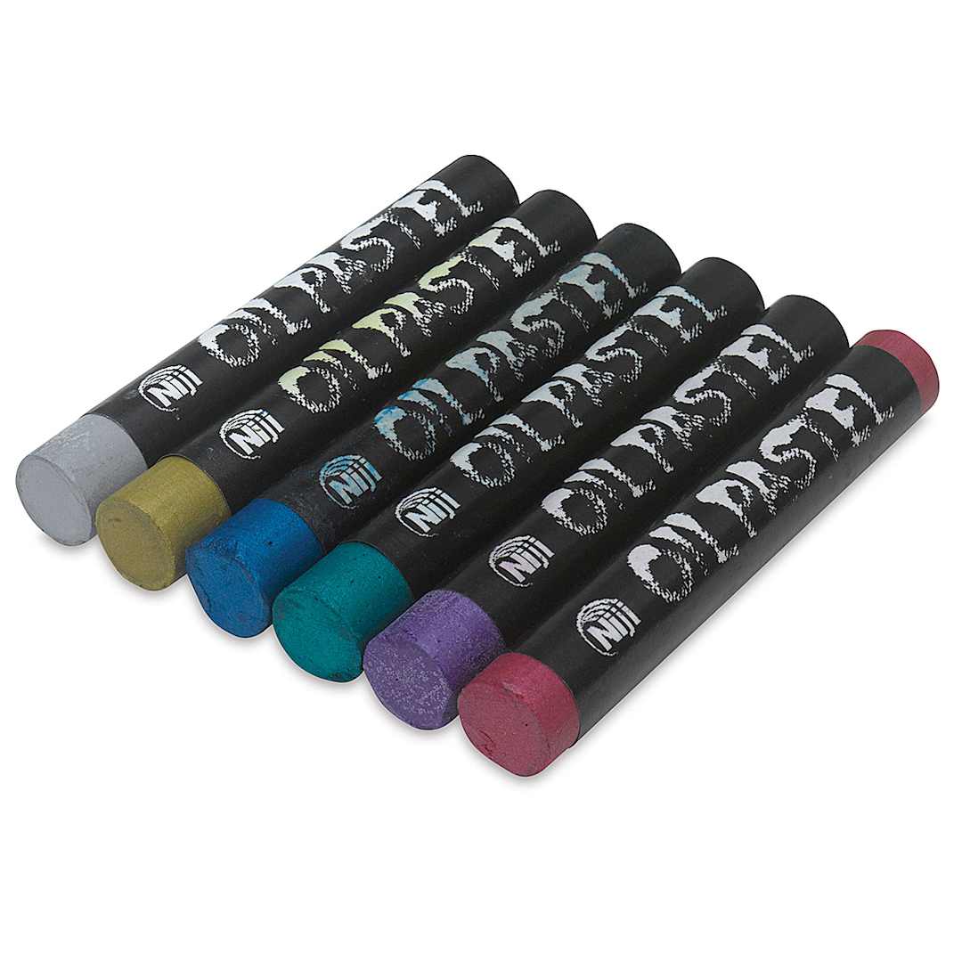 Open in modal - Niji Oil Pastel Set - Angled view of 6 pc Metallic pastels