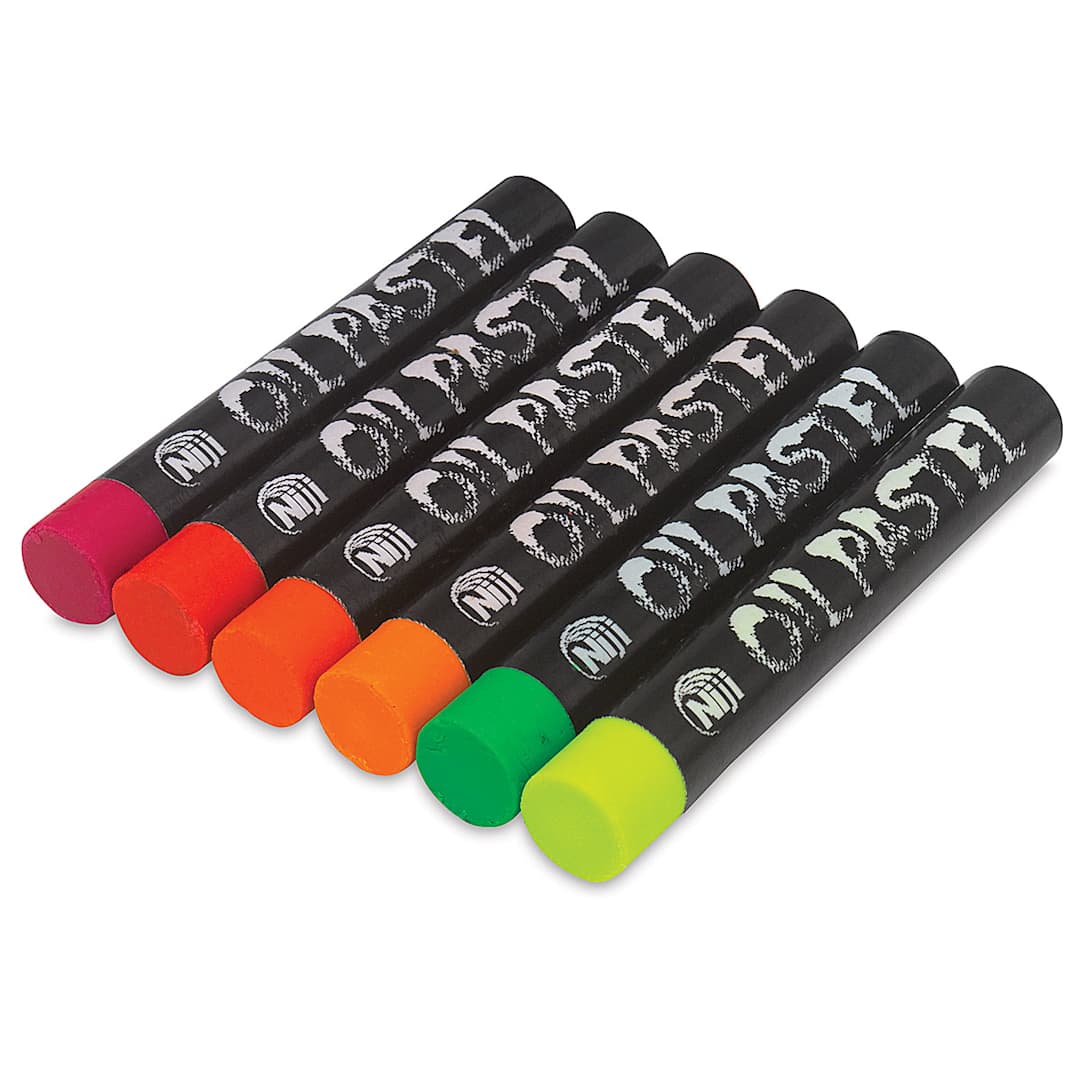 Open in modal - Niji Oil Pastel Set - Angled view of 6 pc Fluorescent colors