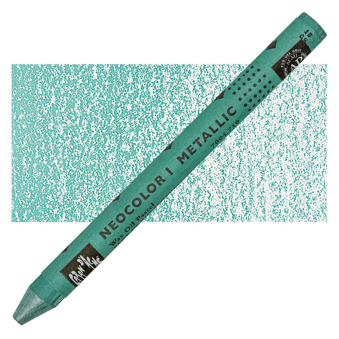 Open in modal - Caran d'Ache Neocolor I Wax Pastel - Phthalo Green, Metallic pastel and swatch
