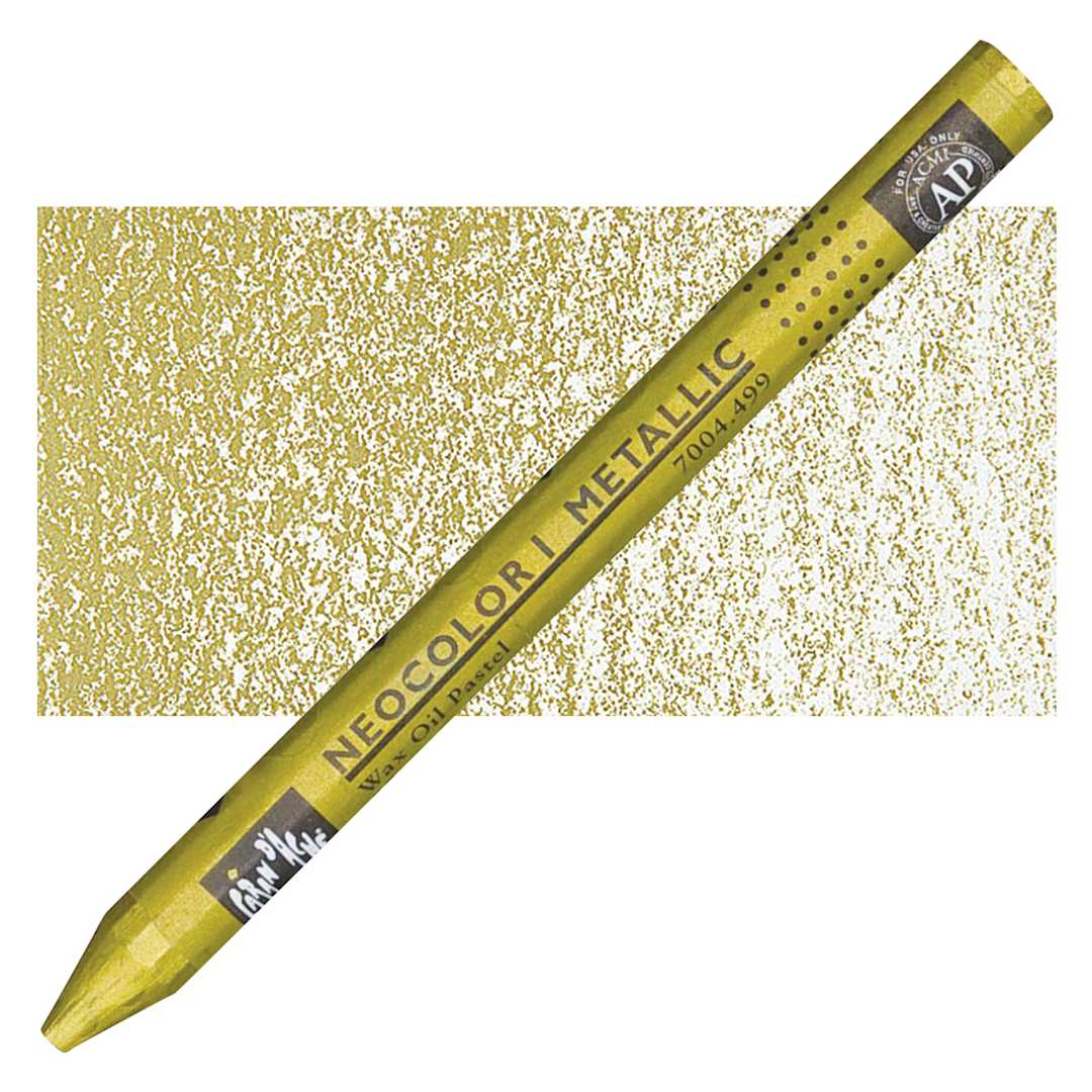 Open in modal - Caran d'Ache Neocolor I Wax Pastel - Gold, Metallic pastel and swatch