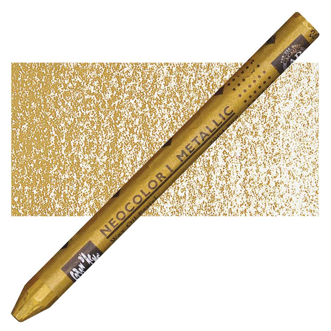 Open in modal - Caran d'Ache Neocolor I Wax Pastel - Dark Gold, Metallic pastel and swatch
