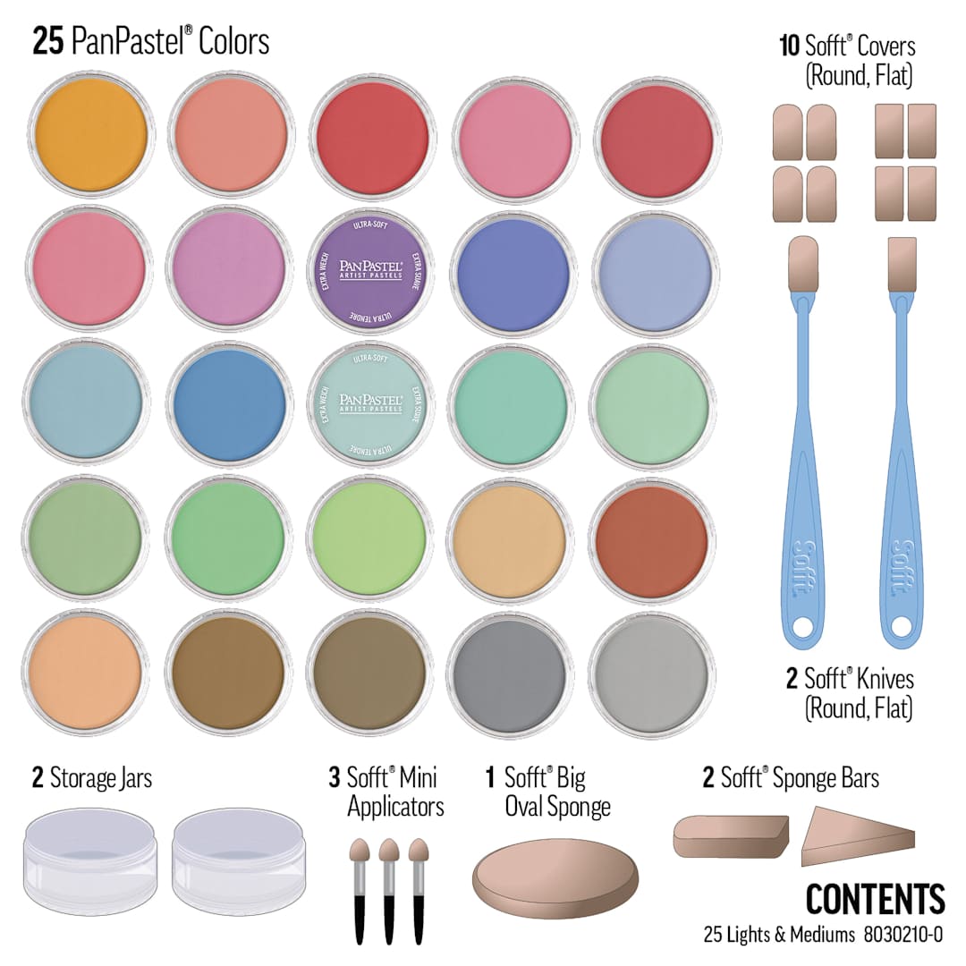 Open in modal - PanPastel Artists' Painting Pastels Set - Light & Medium Colors, Set of 25 - contents