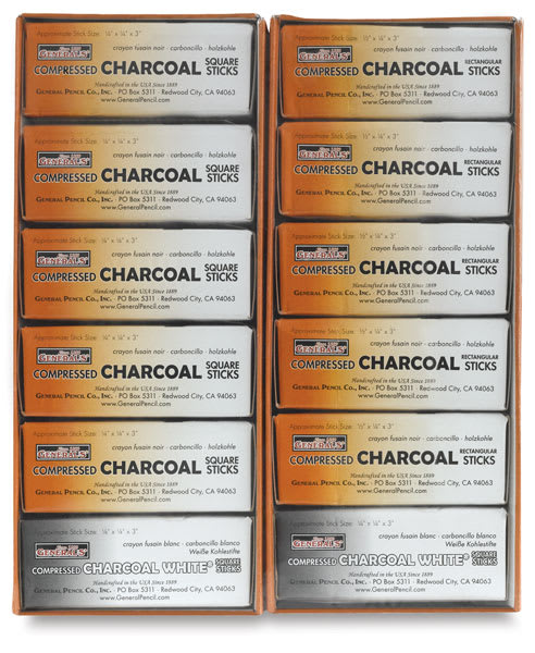 Open in modal - General's Compressed Charcoal Class Pack - open showing inner packs of variety of charcoal sticks