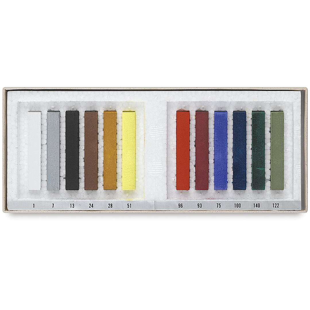 Open in modal - Holbein Artists' Soft Pastel Set - Set of 12 Assorted Colors shown open in package tray
