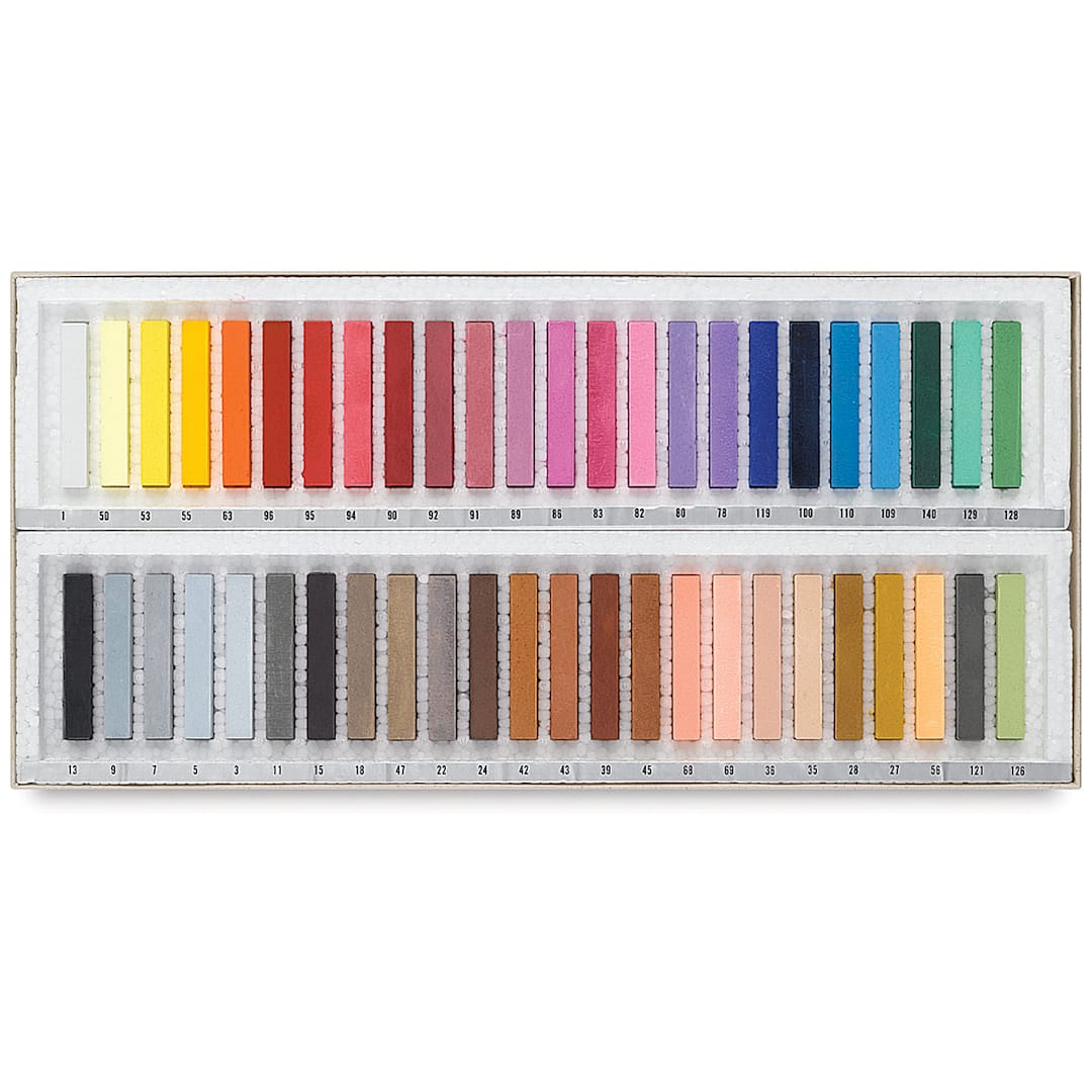 Open in modal - Holbein Artists' Soft Pastel Set - Set of 48 Portrait Colors shown open in package trays