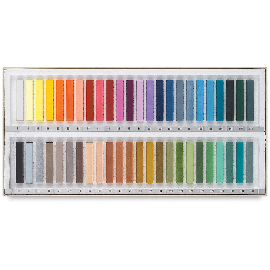 Open in modal - Holbein Artists' Soft Pastel Set - Set of 48 Landscape Colors shown open in package trays