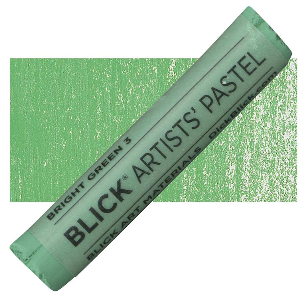 Open in modal - Blick Artists' Soft Pastel - Bright Green 3 pastel and swatch