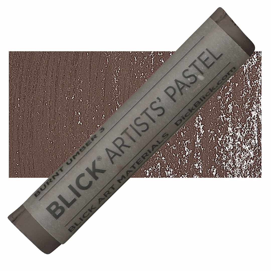 Open in modal - Blick Artists' Soft Pastel - Burnt Umber 3 pastel and swatch