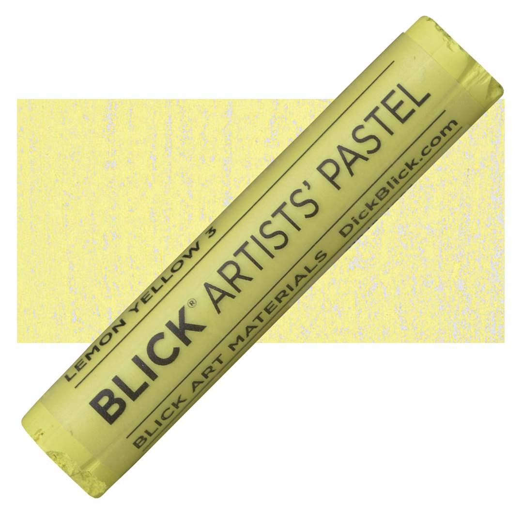 Open in modal - Blick Artists' Soft Pastel - Lemon Yellow 3 pastel and swatch