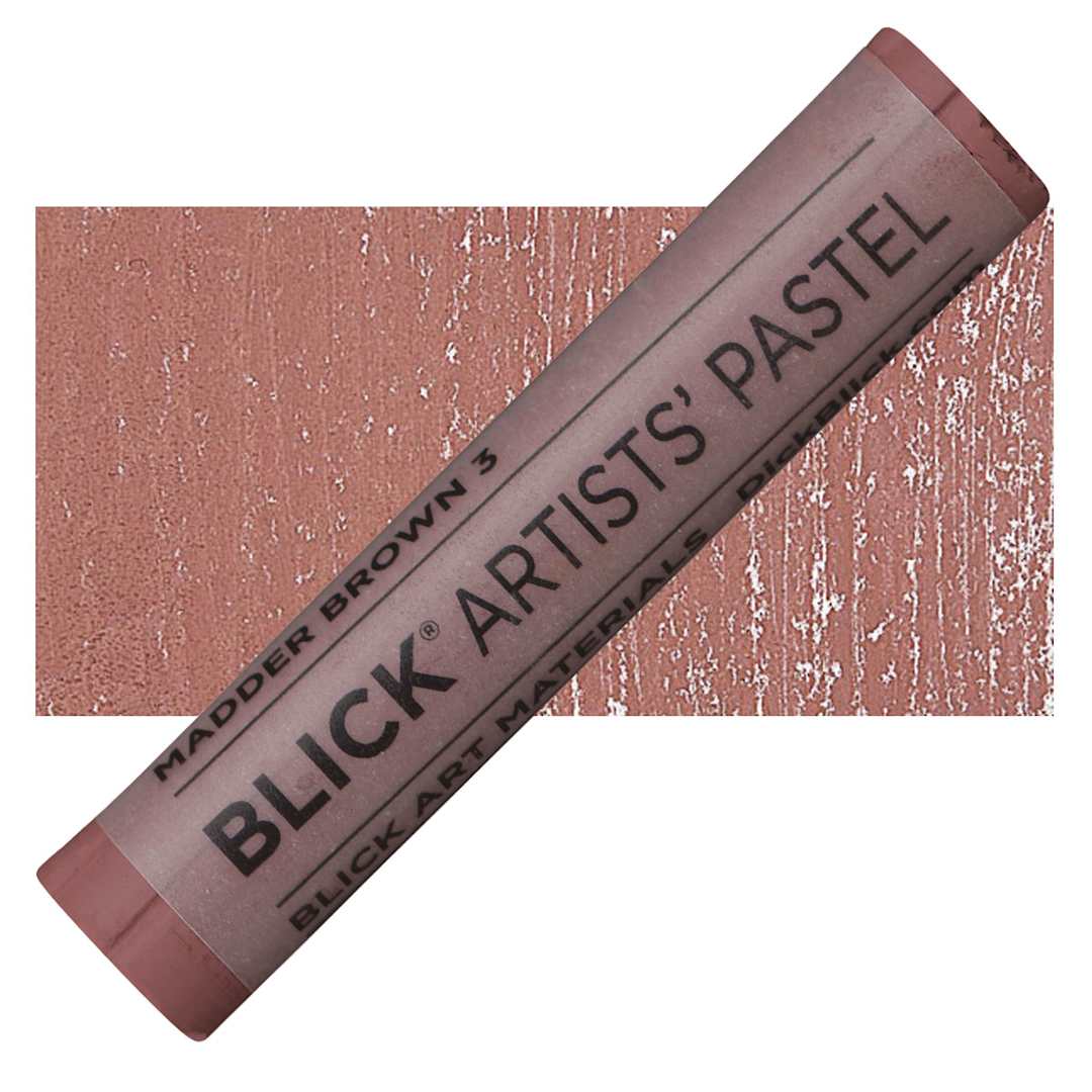 Open in modal - Blick Artists' Soft Pastel - Madder Brown 3 pastel and swatch