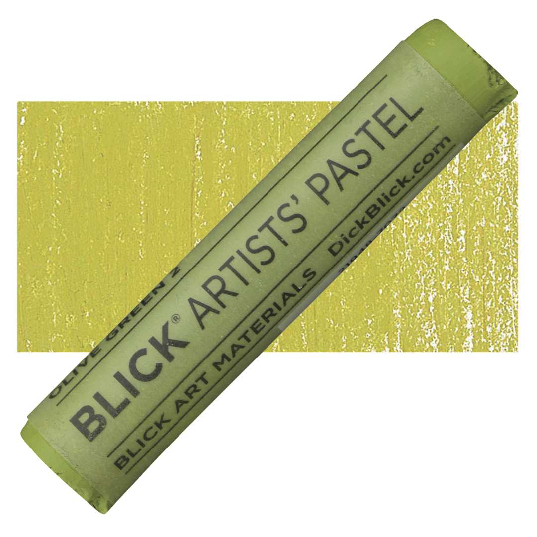 Open in modal - Blick Artists' Soft Pastel - Olive Green 2 pastel and swatch