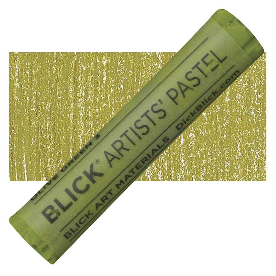 Open in modal - Blick Artists' Soft Pastel - Olive Green 3 pastel and swatch