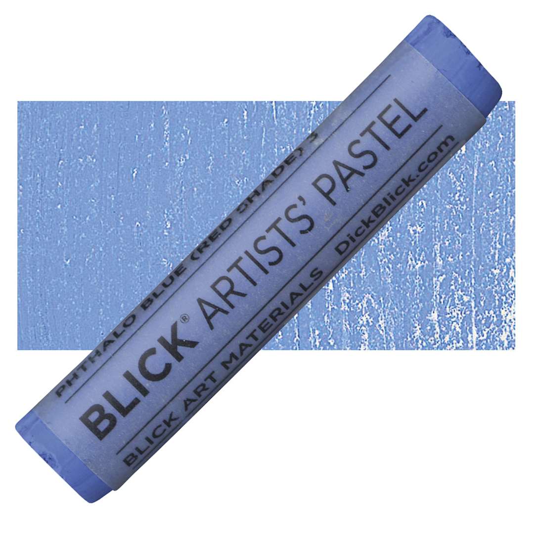 Open in modal - Blick Artists' Soft Pastel - Phthalo Blue (Red Shade) 3 pastel and swatch