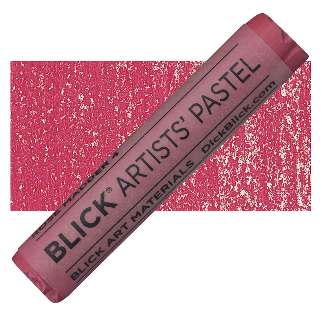 Open in modal - Blick Artists' Soft Pastel - Rose Madder 4 pastel and swatch