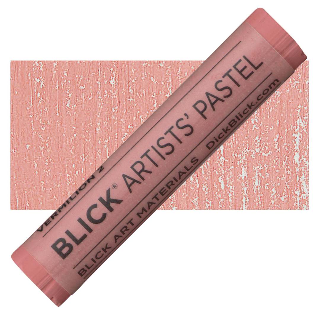Open in modal - Blick Artists' Soft Pastel - Vermilion 2 pastel and swatch