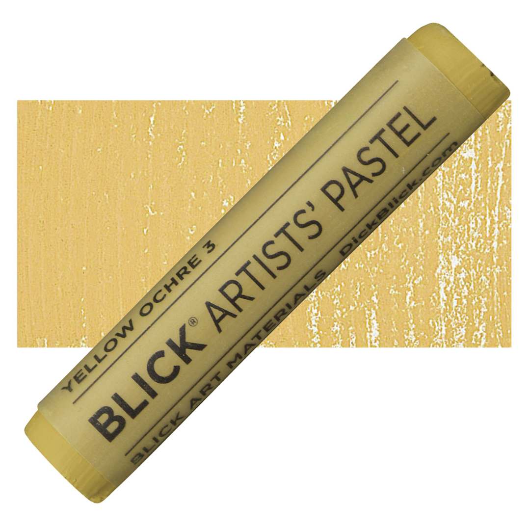 Open in modal - Blick Artists' Soft Pastel - Yellow Ochre 3 pastel and swatch