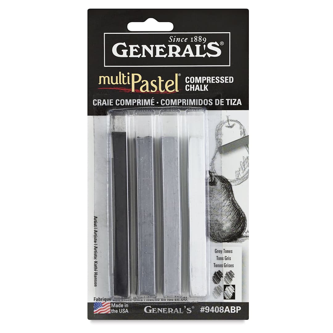 Open in modal - General's MultiPastel Compressed Chalk Set - Gray Tones, Set of 4, showing chalks