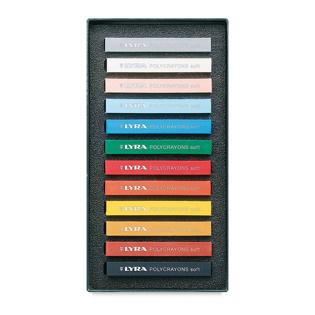 Open in modal - Lyra Polycrayons Soft Pastels - Assorted Colors, Set of 12, pastels shown inside packaging