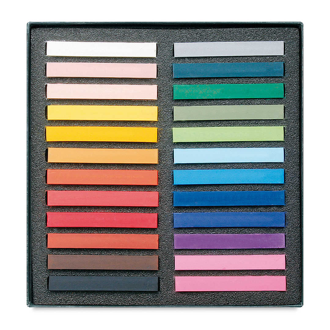 Open in modal - Lyra Polycrayons Soft Pastel - Assorted Colors, Set of 24, pastels shown inside the packaging