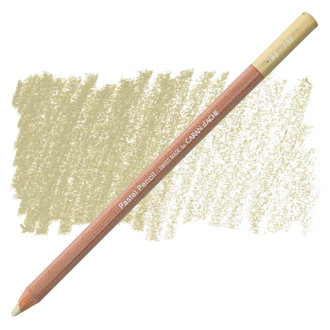 Open in modal - Caran d'Ache Pastel Pencil - Brown Olive 10 pencil and swatch