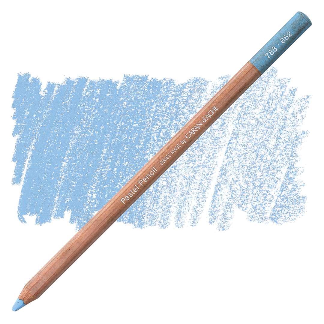 Open in modal - Caran d'Ache Pastel Pencil - Cerulean Blue pencil and swatch