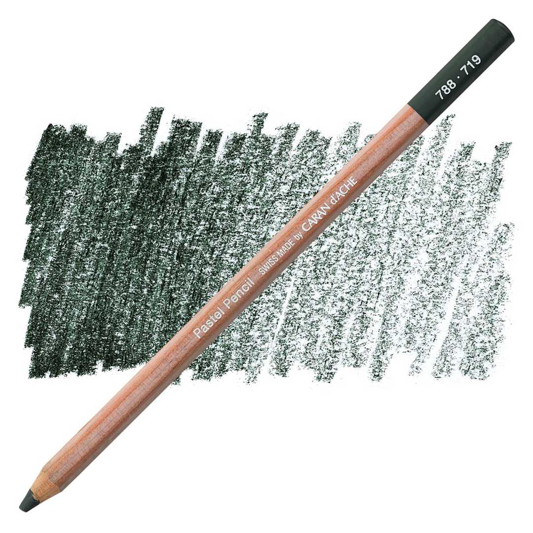 Open in modal - Caran d'Ache Pastel Pencil - Dark Phthalo Green pencil and swatch