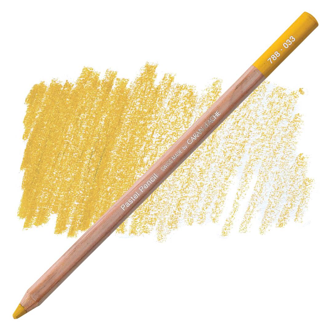Open in modal - Caran d'Ache Pastel Pencil - Golden Ochre pencil and swatch